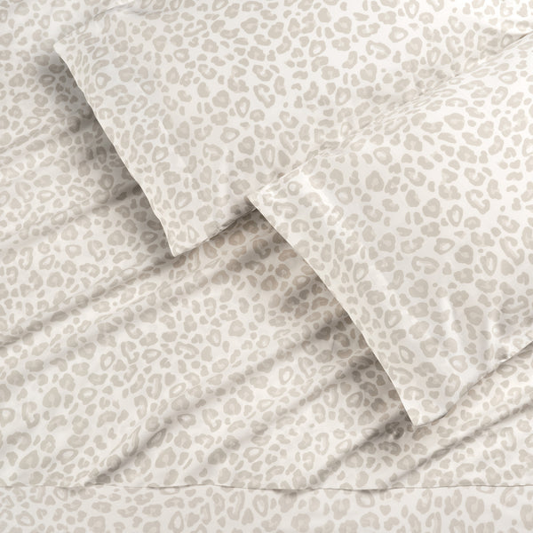 Elegant Cotton 100% Organic Cotton Beige Leopard Print Sheet Set