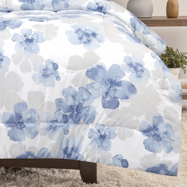 Blue Gray Floral Comforter Set
