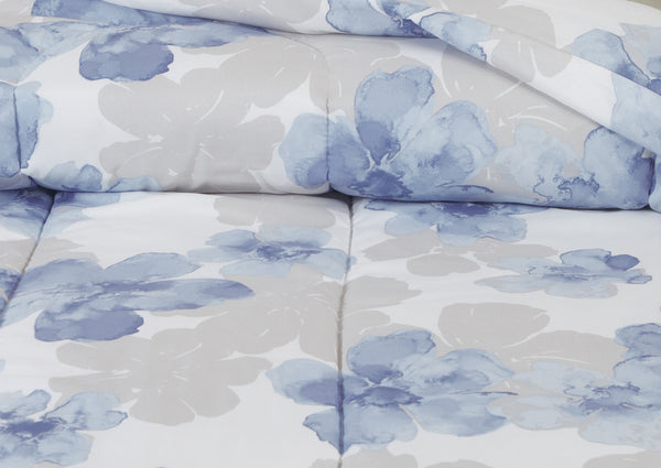 Blue Gray Floral Comforter Set