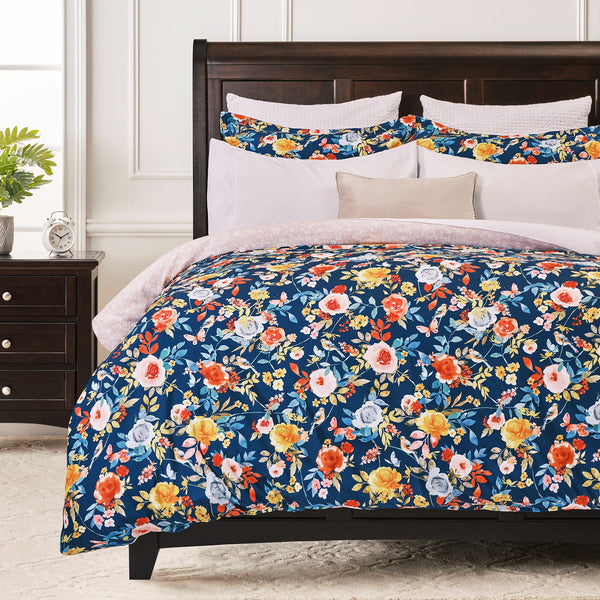 Vibrant Rose Garden Reversible Floral Duvet Cover Set