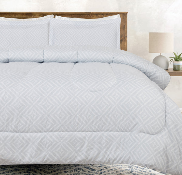 Geometric Diamond Print Gray Comforter Set
