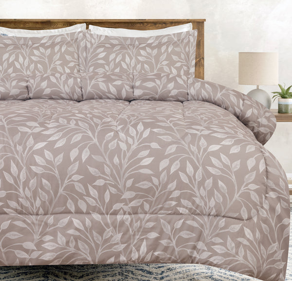 Tan Leaf Print Comforter Set