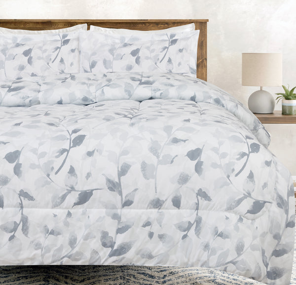 Gray Leaf Print Comforter Set