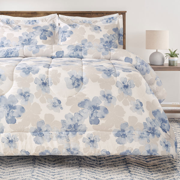 Blue Gray Floral Comforter Set