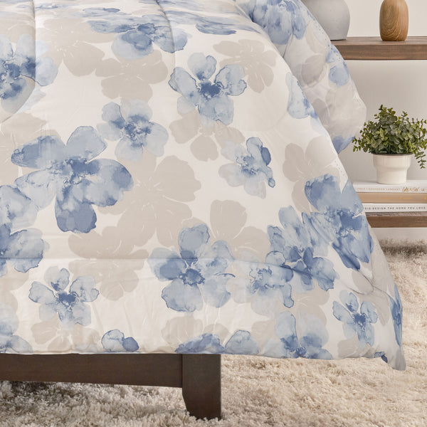 Blue Gray Floral Comforter Set