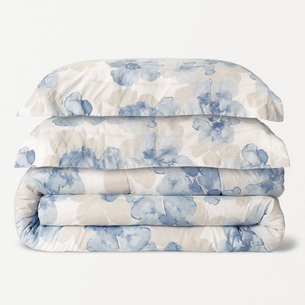 Blue Gray Floral Comforter Set