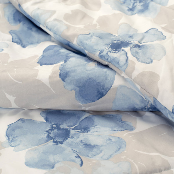 Blue Gray Floral Comforter Set