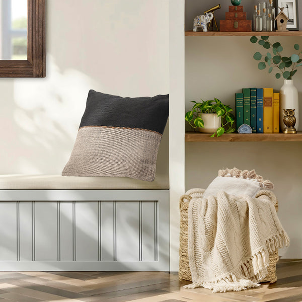 Half Black Solid Geometric Woven Outdoor Throw Pillow Covers