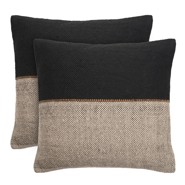 Half Black Solid Geometric Woven Outdoor Throw Pillow Covers