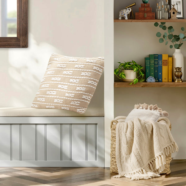 Geometric Line Textured Polyester Woven Outdoor Throw Pillow Covers
