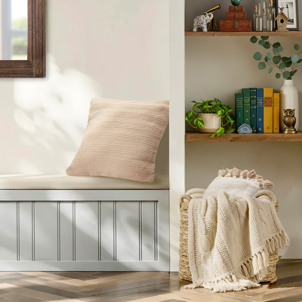 Solid Textured Stripe Woven Polyester Outdoor Throw Pillow Covers