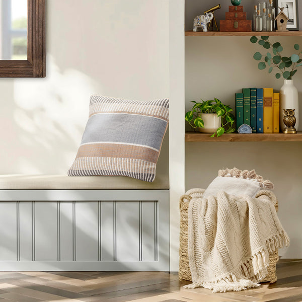 Multi Stripe Textured Woven Polyester Outdoor Throw Pillow Covers