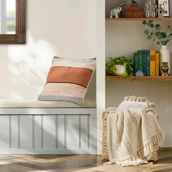 Multi Stripe Textured Woven Polyester Outdoor Throw Pillow Covers
