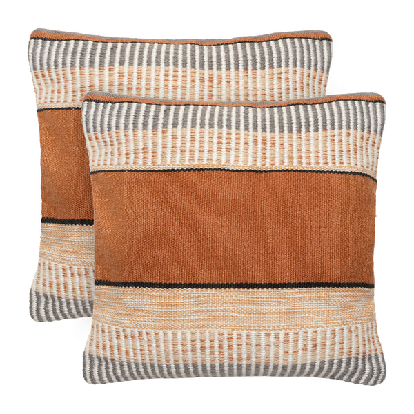 Multi Stripe Textured Woven Polyester Outdoor Throw Pillow Covers
