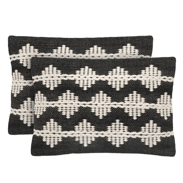 Black White Diamond Woven Polyester Outdoor Lumbar Throw Pillow Covers
