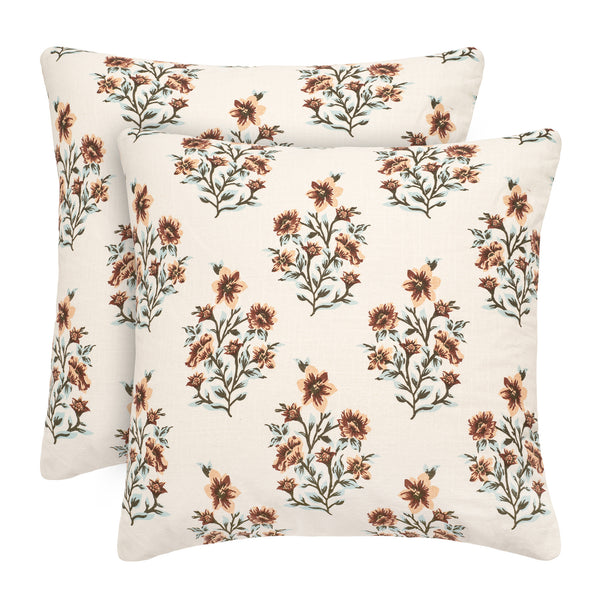Recycled Cotton Bloom Orange Floral Print Throw Pillow Covers