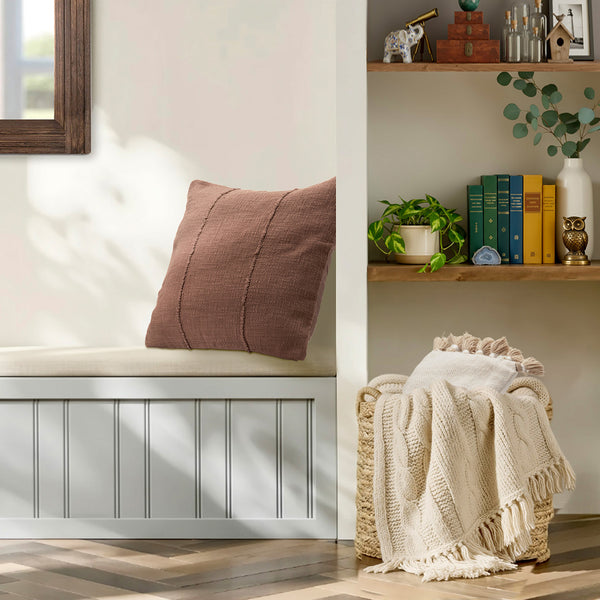 Recycled Cotton Solid Brown Textured Woven Throw Pillow Covers