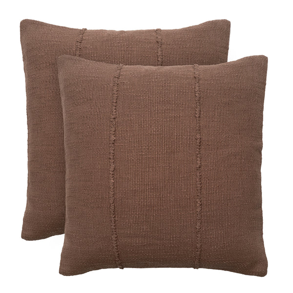 Recycled Cotton Solid Brown Textured Woven Throw Pillow Covers