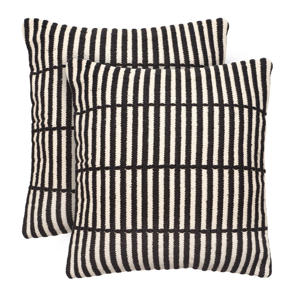 Recycled Cotton Geometric Line Black Textured Throw Pillow Covers