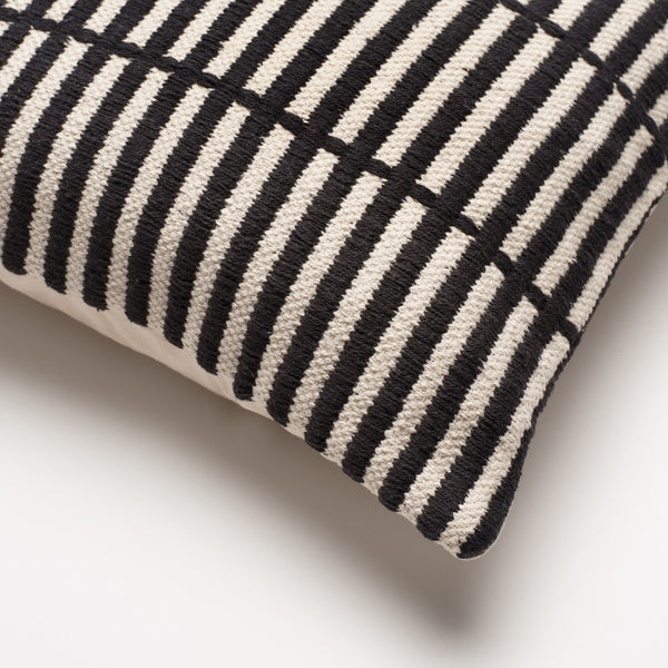 Recycled Cotton Geometric Line Black Textured Throw Pillow Covers