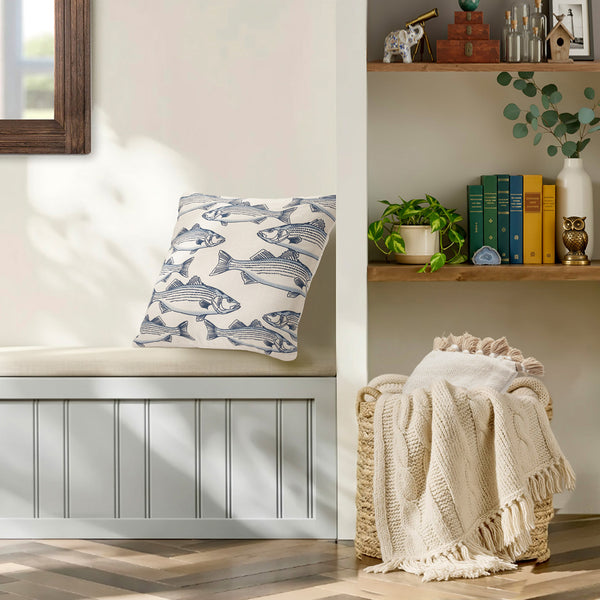 Recycled Cotton Coastal Fish Print Throw Pillow Covers