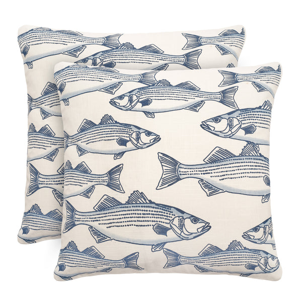 Recycled Cotton Coastal Fish Print Throw Pillow Covers