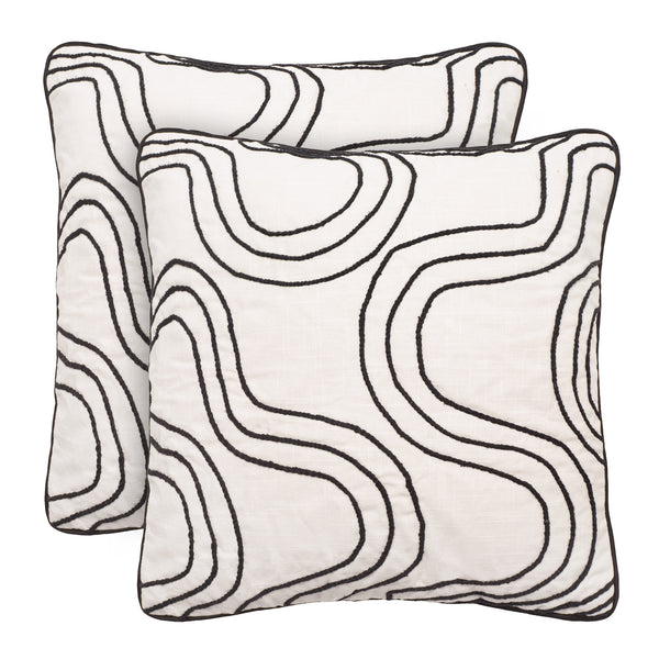 Recycled Cotton Black Round Wavy Textured Throw Pillow Covers
