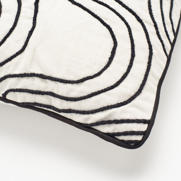 Recycled Cotton Black Round Wavy Textured Throw Pillow Covers