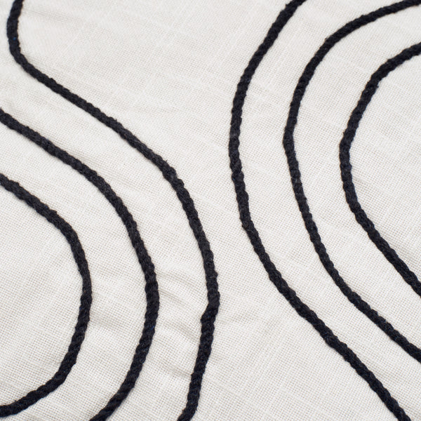 Recycled Cotton Black Round Wavy Textured Throw Pillow Covers