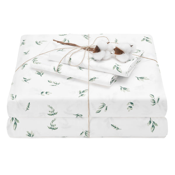 Elegant Cotton 100% Organic Cotton Green Botanical Leaves Print Sheet Set