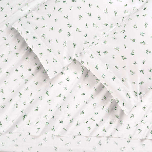 Elegant Cotton 100% Organic Cotton Green Botanical Leaves Print Sheet Set