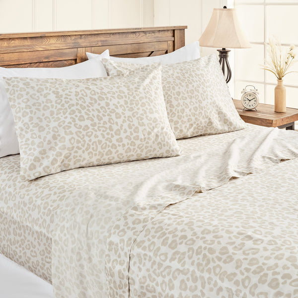 Elegant Cotton 100% Organic Cotton Beige Leopard Print Sheet Set