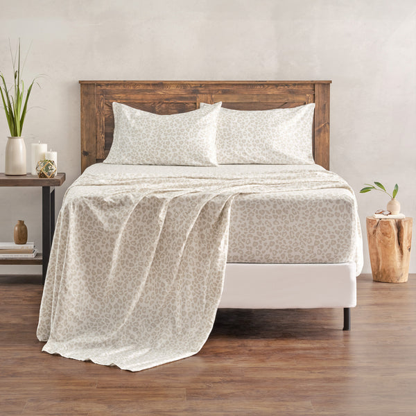 Elegant Cotton 100% Organic Cotton Beige Leopard Print Sheet Set