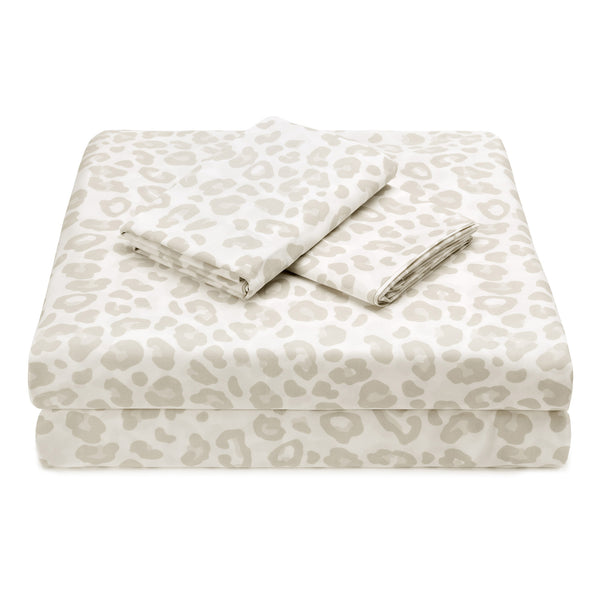 Elegant Cotton 100% Organic Cotton Beige Leopard Print Sheet Set