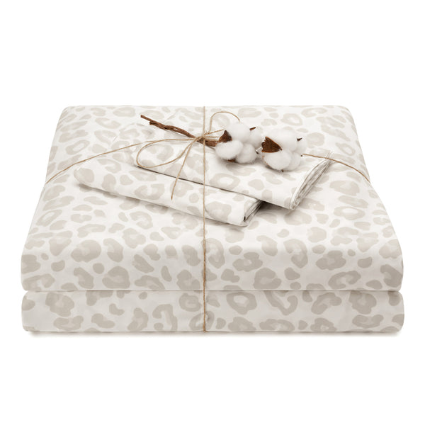 Elegant Cotton 100% Organic Cotton Beige Leopard Print Sheet Set
