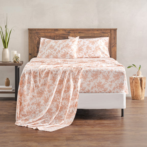 Elegant Cotton 100% Organic Cotton Pink Rose Print Leaves Print Sheet Set