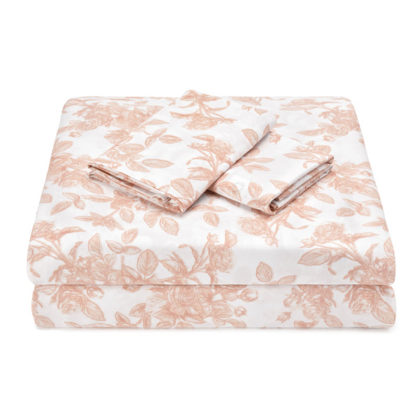 Elegant Cotton 100% Organic Cotton Pink Rose Print Leaves Print Sheet Set