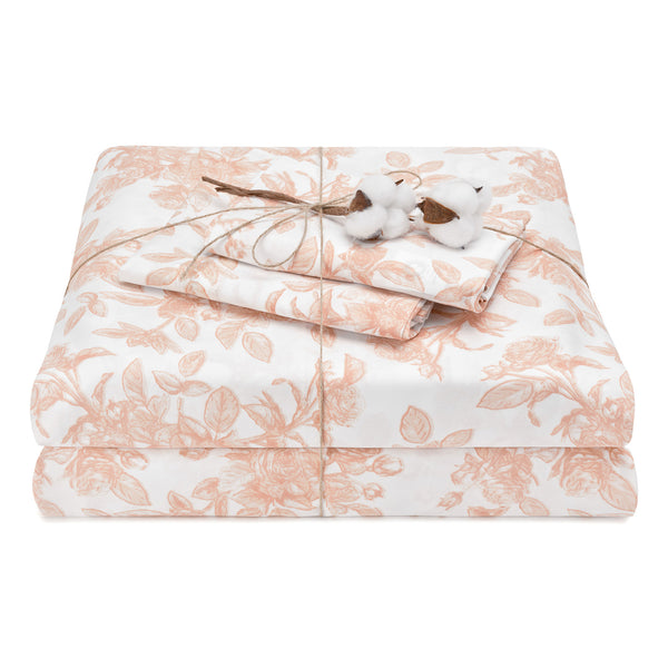Elegant Cotton 100% Organic Cotton Pink Rose Print Leaves Print Sheet Set