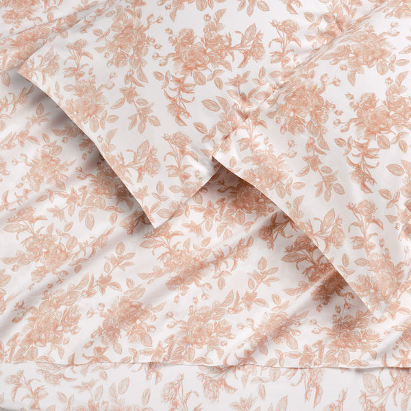 Elegant Cotton 100% Organic Cotton Pink Rose Print Leaves Print Sheet Set