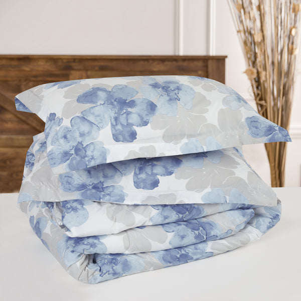 Blue Gray Floral Comforter Set