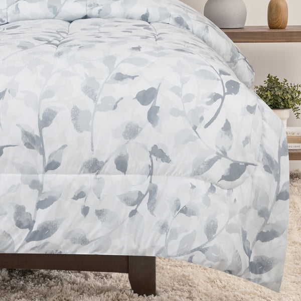 Gray Leaf Print Comforter Set
