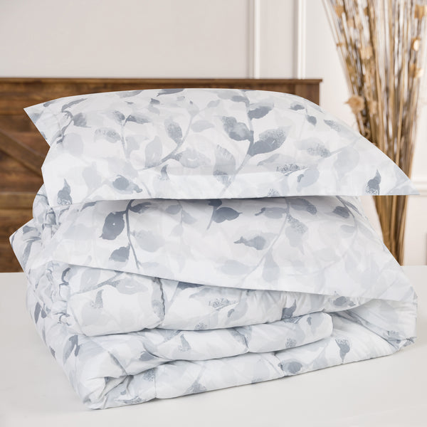 Gray Leaf Print Comforter Set