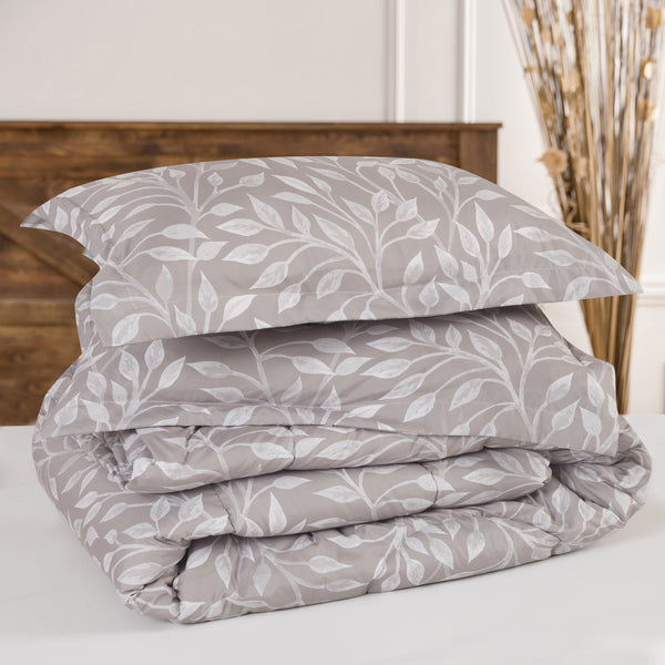 Tan Leaf Print Comforter Set