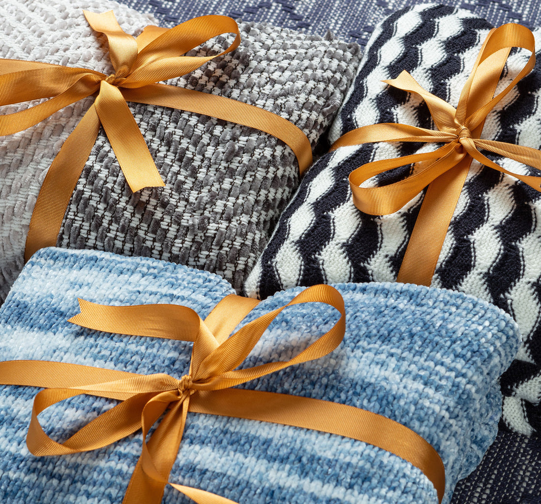 Striped Knit Chenille Throw Blanket