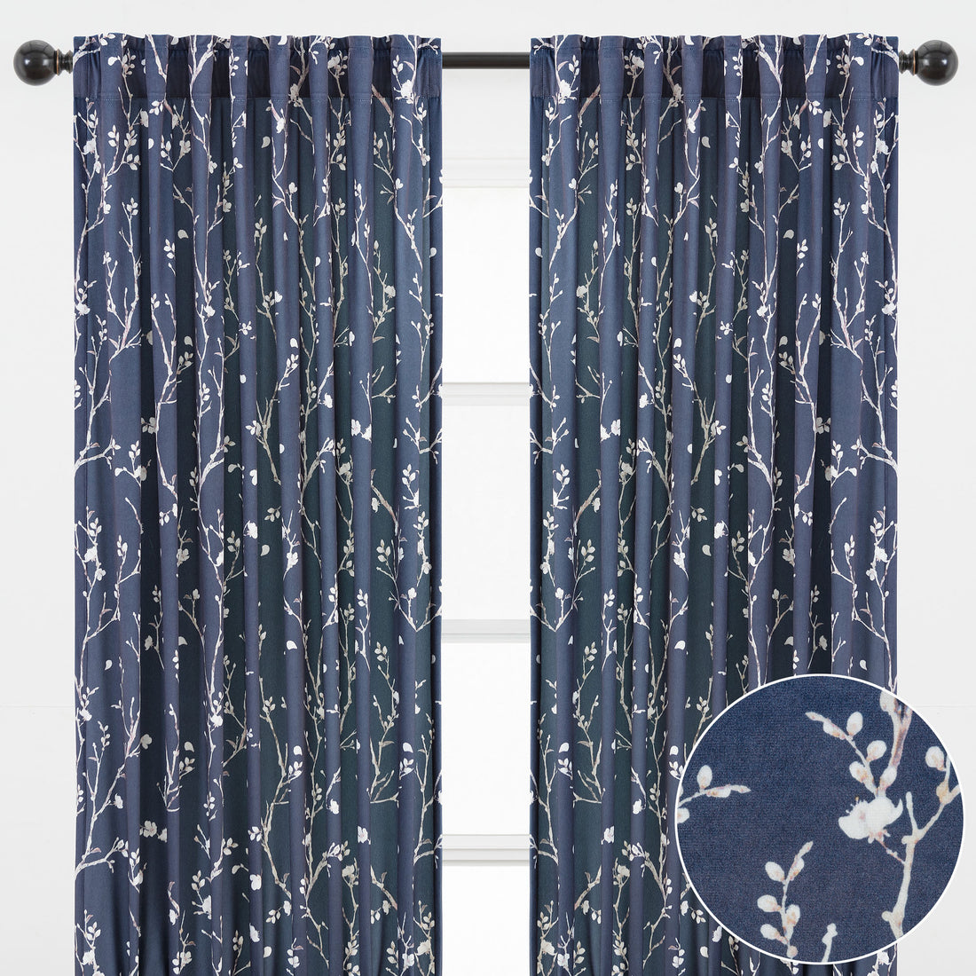 Sakura Navy Velvet Curtains