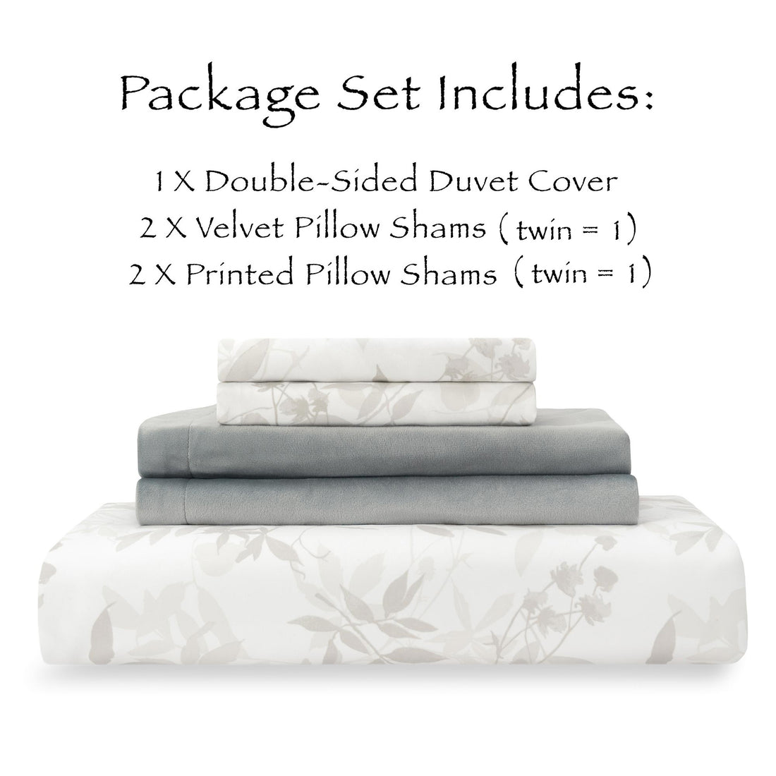 5-Piece Foliage Leaves Reversible Velvet Duvet Cover Set