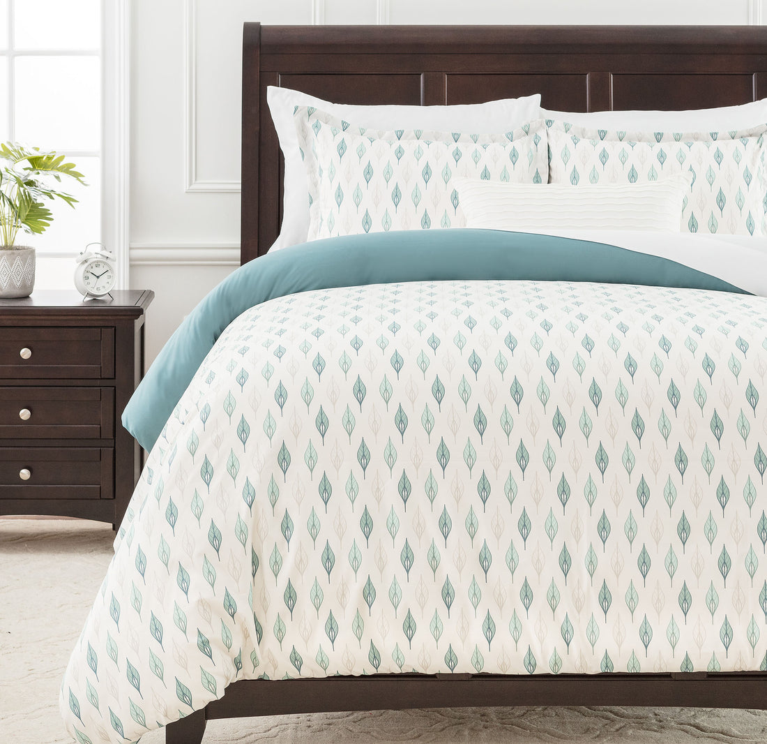 Leaves Tan Mint Duvet Cover Set