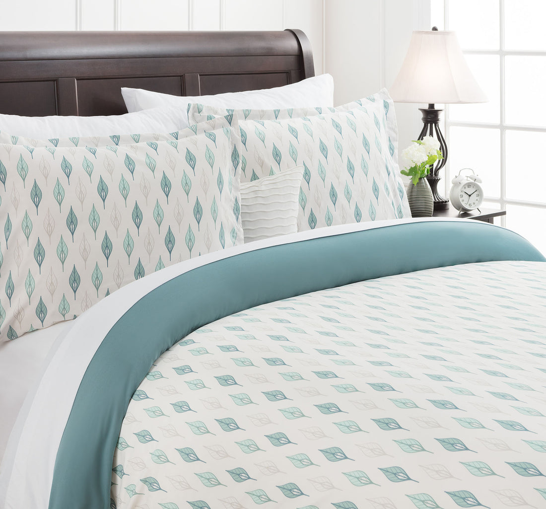 Leaves Tan Mint Duvet Cover Set