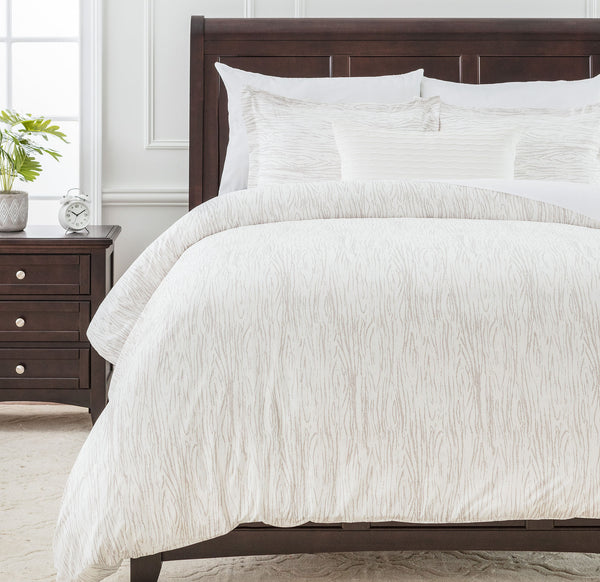 Woodgrain Taupe White Duvet Cover Set