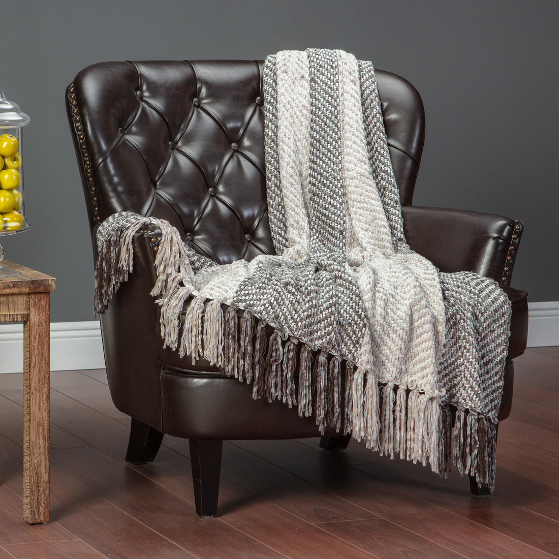 Striped Knit Chenille Throw Blanket